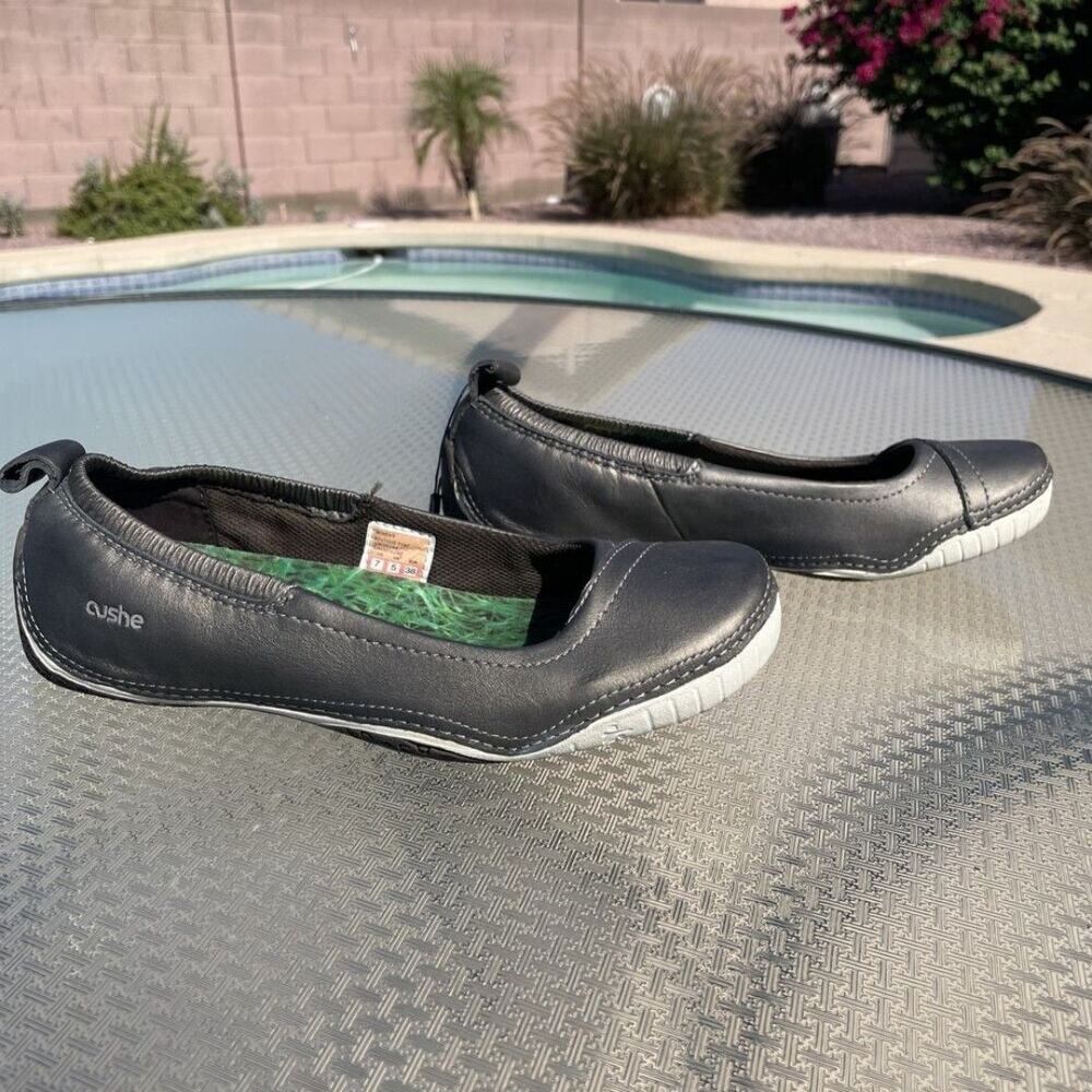 Cushe Boutique Pump Gray Leather Ballet Flats Slip On Sport Shoes Womens Size 7